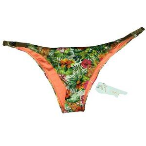 PilyQ Aloha Floral Print Teeny Swim Bikini Bottom Orange Multi Large WB-ALO-230T